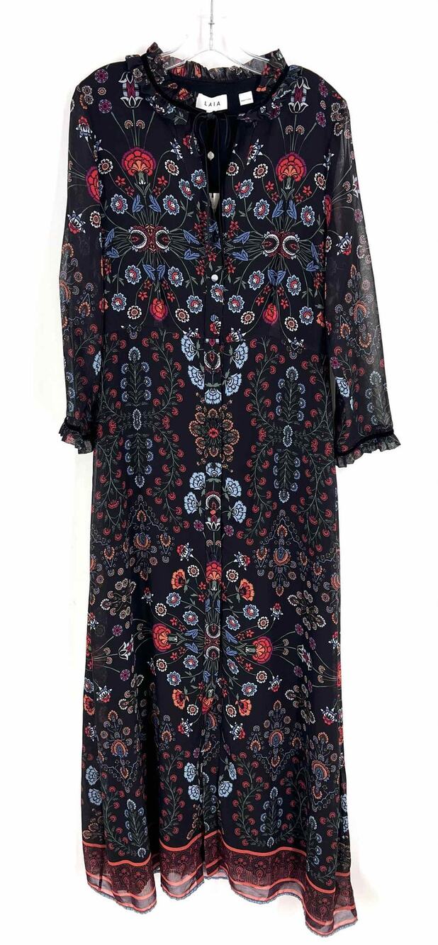 Laia Size S Black/Multi Ruffle Collar Floral NEW Dresses Dress Maxi